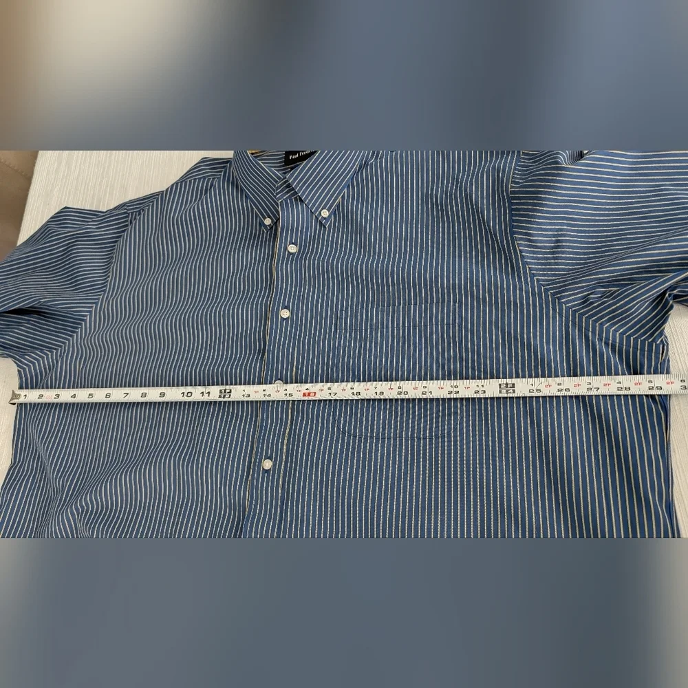 Paul Fredrick Non Iron Two Ply Cotton Blue Yellow Classic Fit Shirt Sz 19x36
